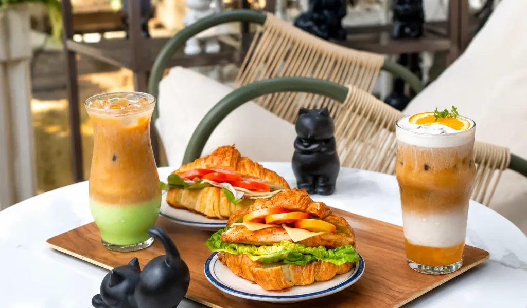 Croissant sandwiches and iced drinks at Wondellea Cafe & Resort, perfect for those wondering where to eat in Cavite.