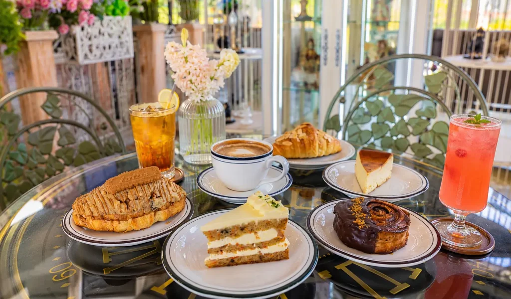 Dessert and coffee spread at Wondellea Cafe & Resort, a beautiful Instagrammable cafe in Cavite for sweet treats.