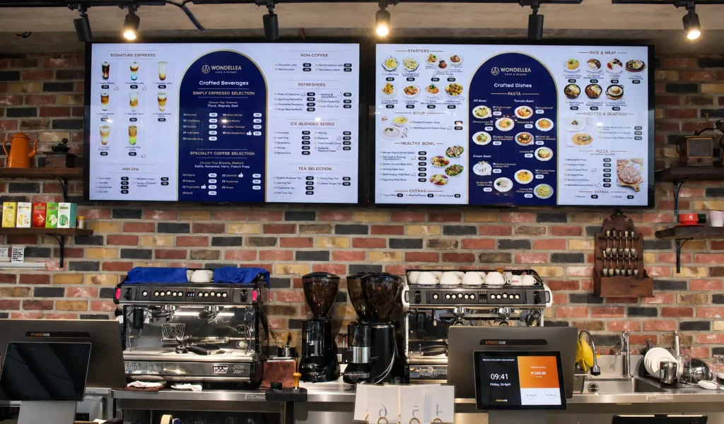 Beverage and food menu boards inside Wondellea Cafe & Resort, a great answer to where to eat in Cavite - Best Places for Coffee