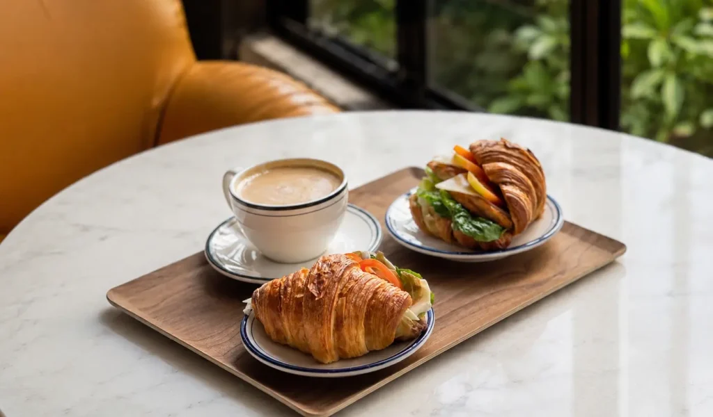 Fresh coffee and flaky croissant sandwiches served at Wondellea Cafe & Resort, an Instagrammable cafe in Silang, Cavite.