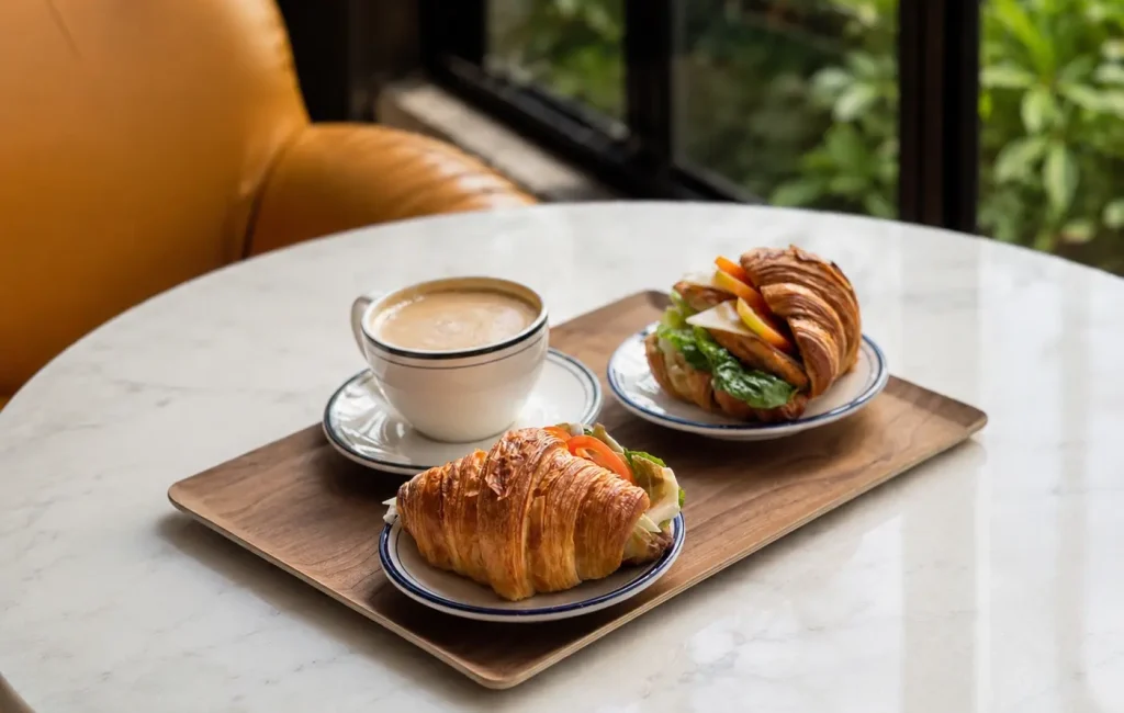 Fresh coffee and flaky croissant sandwiches served at Wondellea Cafe & Resort, an Instagrammable cafe in Silang, Cavite.